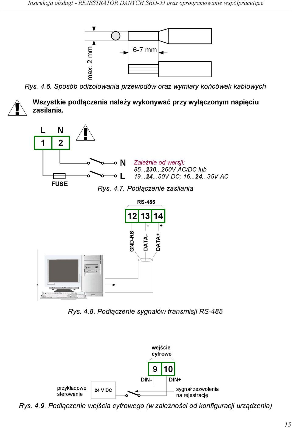 ..50V DC; 16...24...35V AC Rys. 4.7. Podłączenie zasilania RS-485