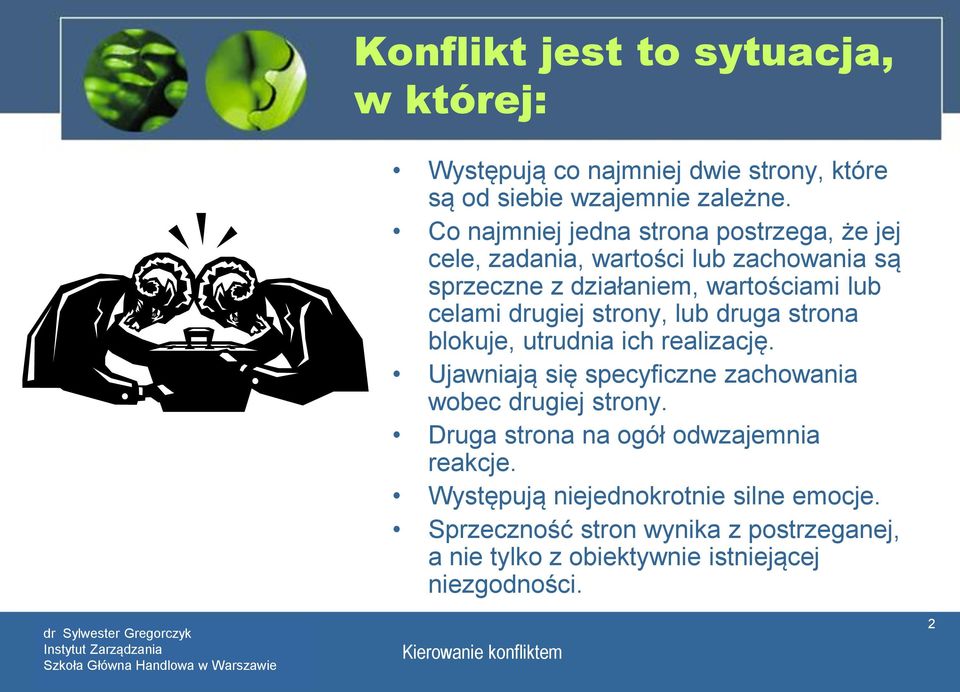 drugiej strony, lub druga strona blokuje, utrudnia ich realizację. Ujawniają się specyficzne zachowania wobec drugiej strony.