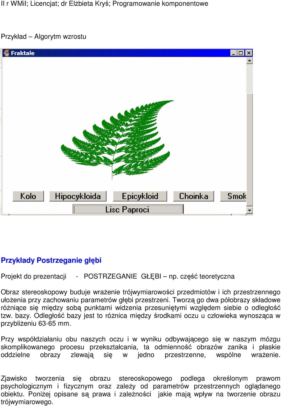 Tworzą go dwa półobrazy składowe róŝniące się między sobą punktami widzenia przesuniętymi względem siebie o odległość tzw. bazy.