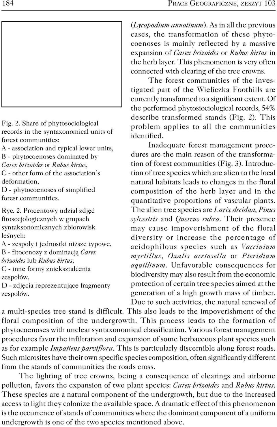 of the association s deformation, D phytocoenoses of simplified forest communities. Ryc. 2.