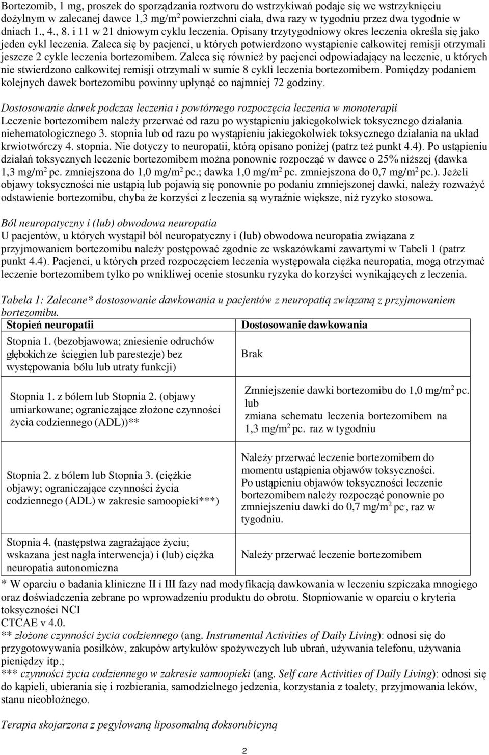 Zaleca się by pacjenci, u których potwierdzono wystąpienie całkowitej remisji otrzymali jeszcze 2 cykle leczenia bortezomibem.