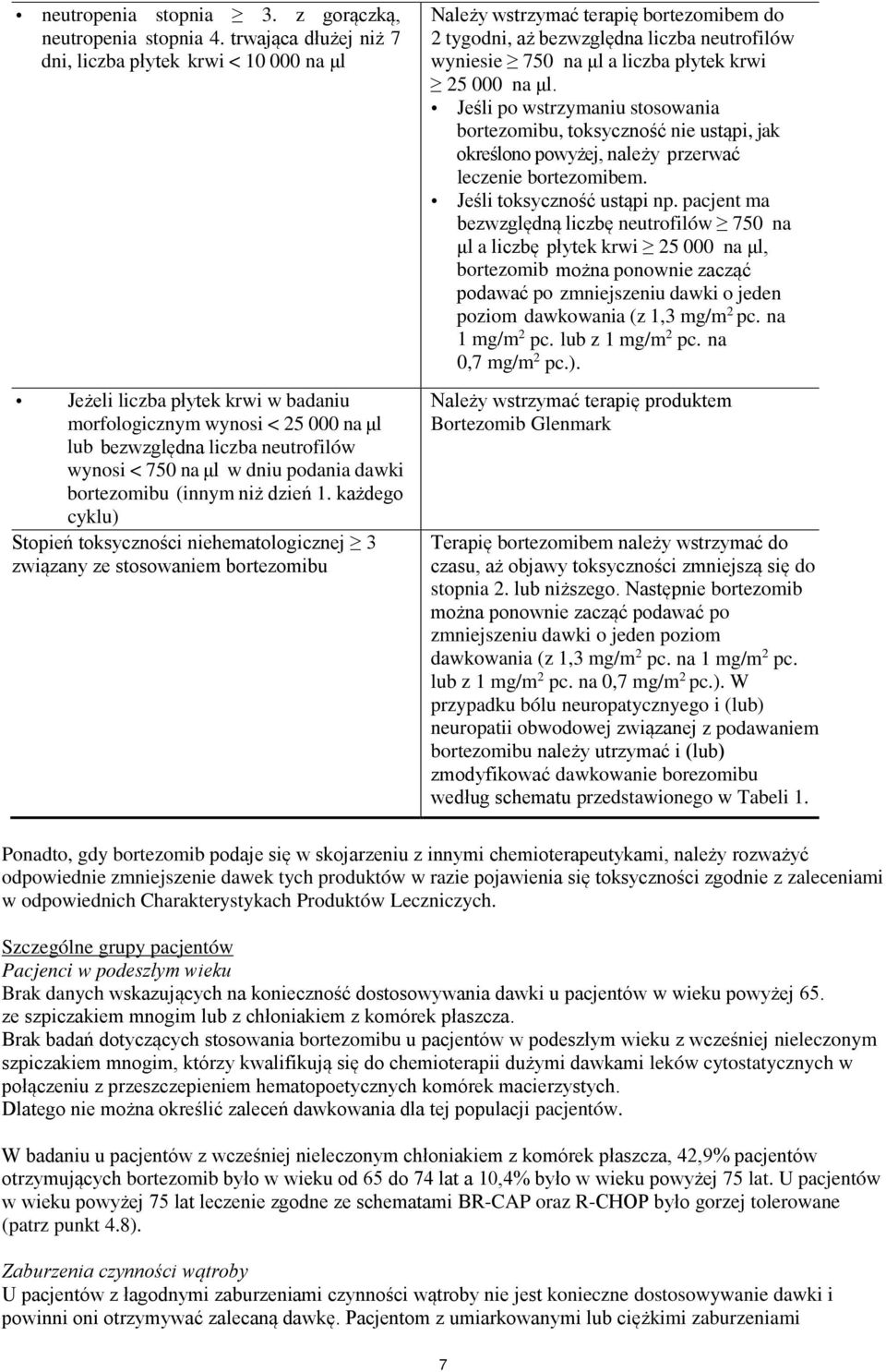 podania dawki bortezomibu (innym niż dzień 1.