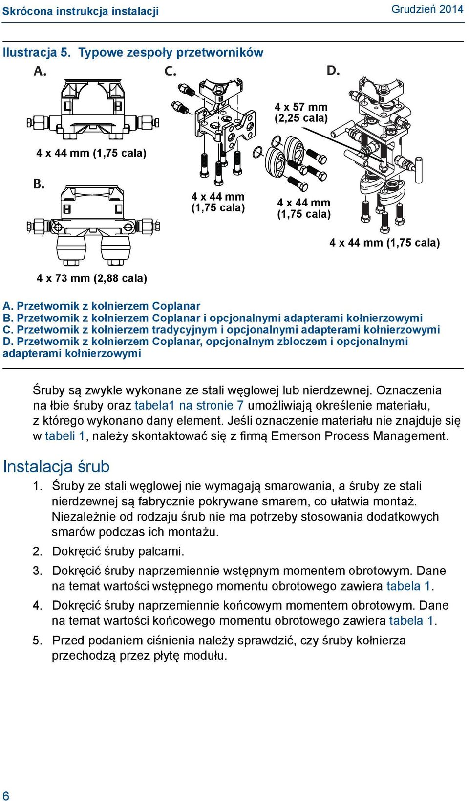 Przetwornik z kołnierzem tradycyjnym i opcjonalnymi adapterami kołnierzowymi D.