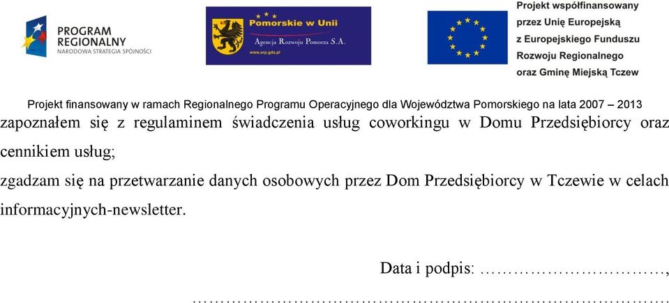 przetwarzanie danych osobowych przez Dom Przedsiębiorcy w