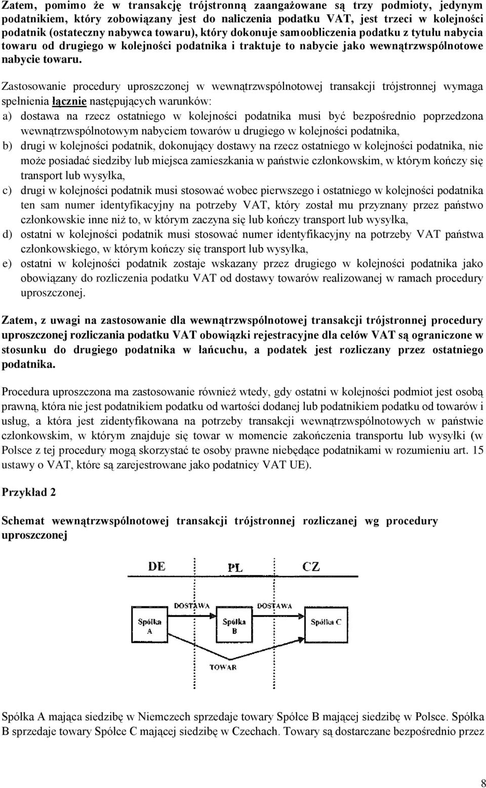 Zastosowanie procedury uproszczonej w wewnątrzwspólnotowej transakcji trójstronnej wymaga spełnienia łącznie następujących warunków: a) dostawa na rzecz ostatniego w kolejności podatnika musi być