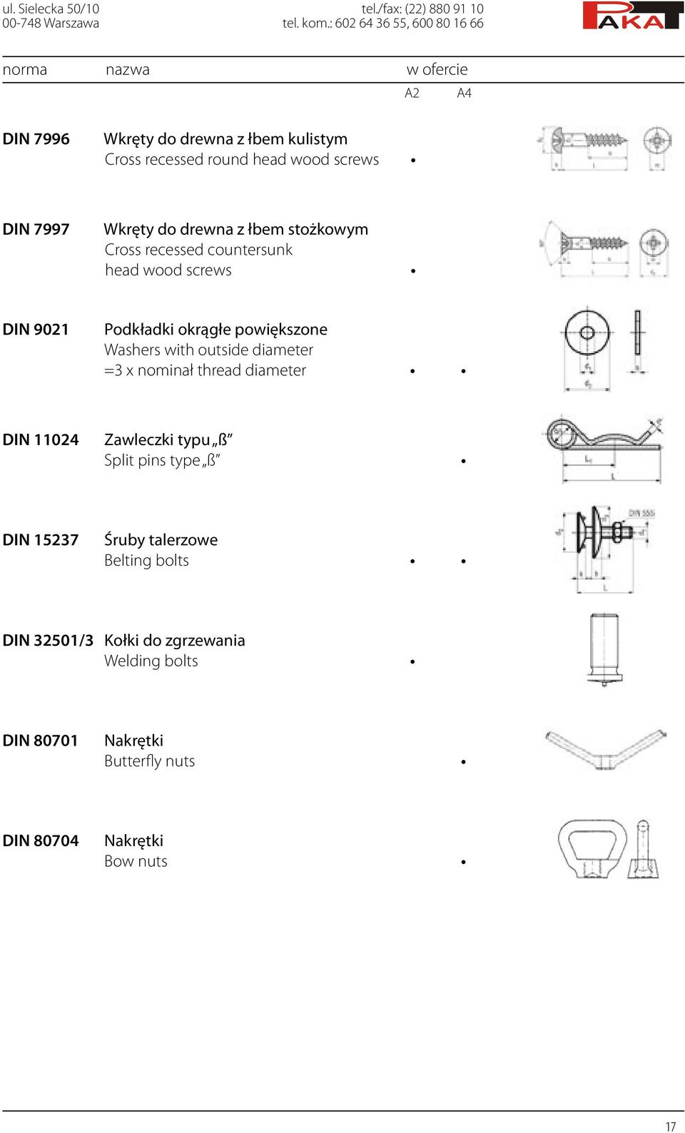 drewna z łbem stożkowym Cross recessed countersunk head wood screws DIN 9021 Podkładki okrągłe powiększone Washers with