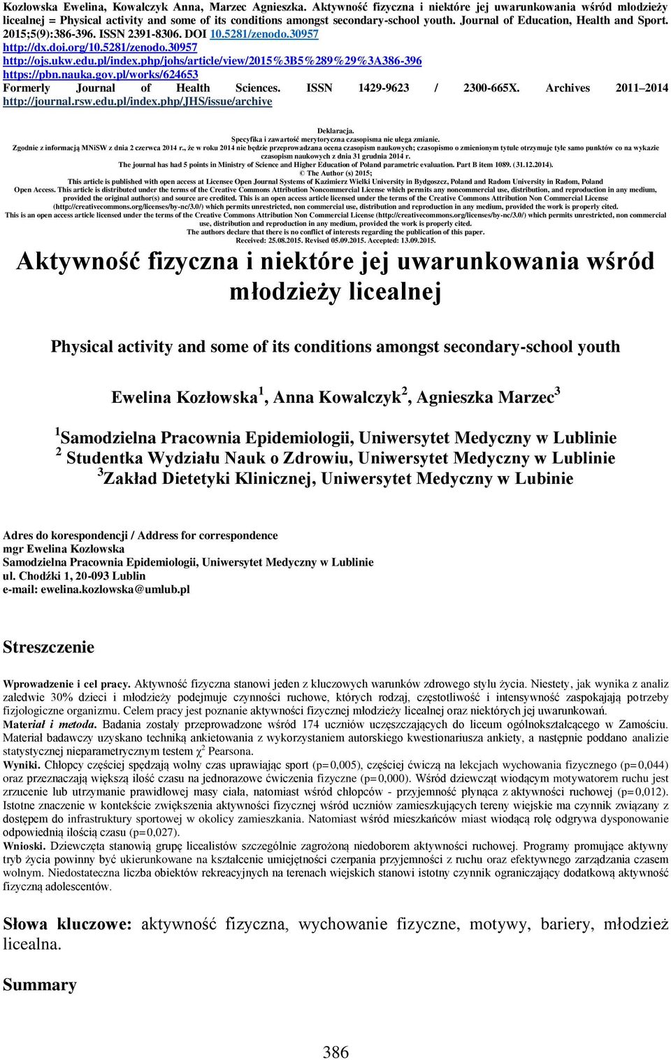 2015;5(9):386-396. ISSN 2391-8306. DOI 10.5281/zenodo.30957 http://dx.doi.org/10.5281/zenodo.30957 http://ojs.ukw.edu.pl/index.php/johs/article/view/2015%3b5%289%29%3a386-396 https://pbn.nauka.gov.