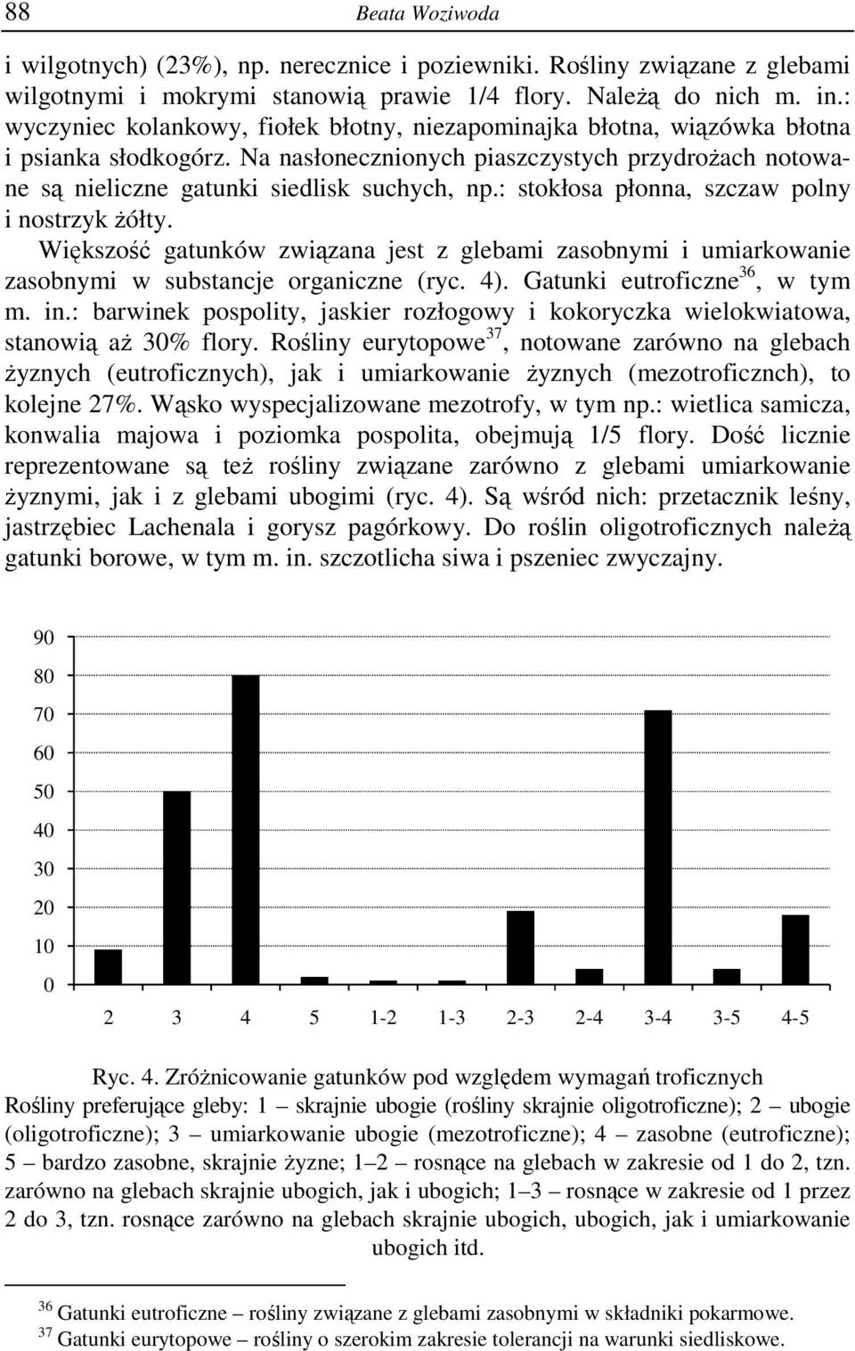 : stokłosa płonna, szczaw polny i nostrzyk żółty. Większość gatunków związana jest z glebami zasobnymi i umiarkowanie zasobnymi w substancje organiczne (ryc. 4). Gatunki eutroficzne 36, w tym m. in.