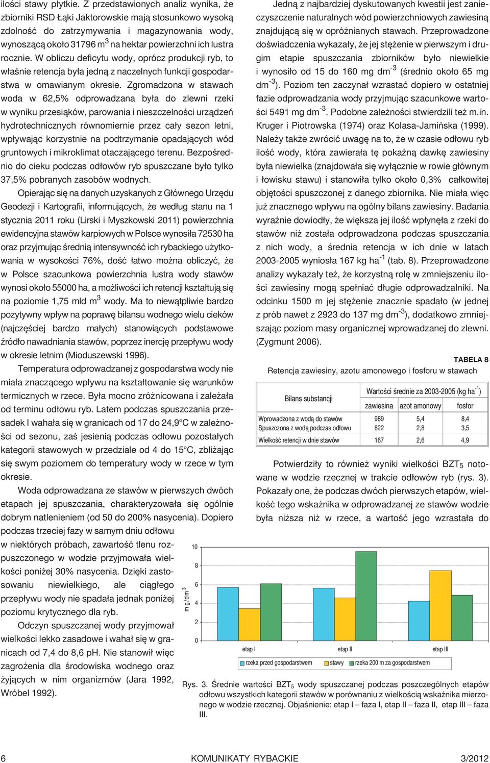 rocznie. W obliczu deficytu wody, oprócz produkcji ryb, to w³aœnie retencja by³a jedn¹ z naczelnych funkcji gospodarstwa w omawianym okresie.