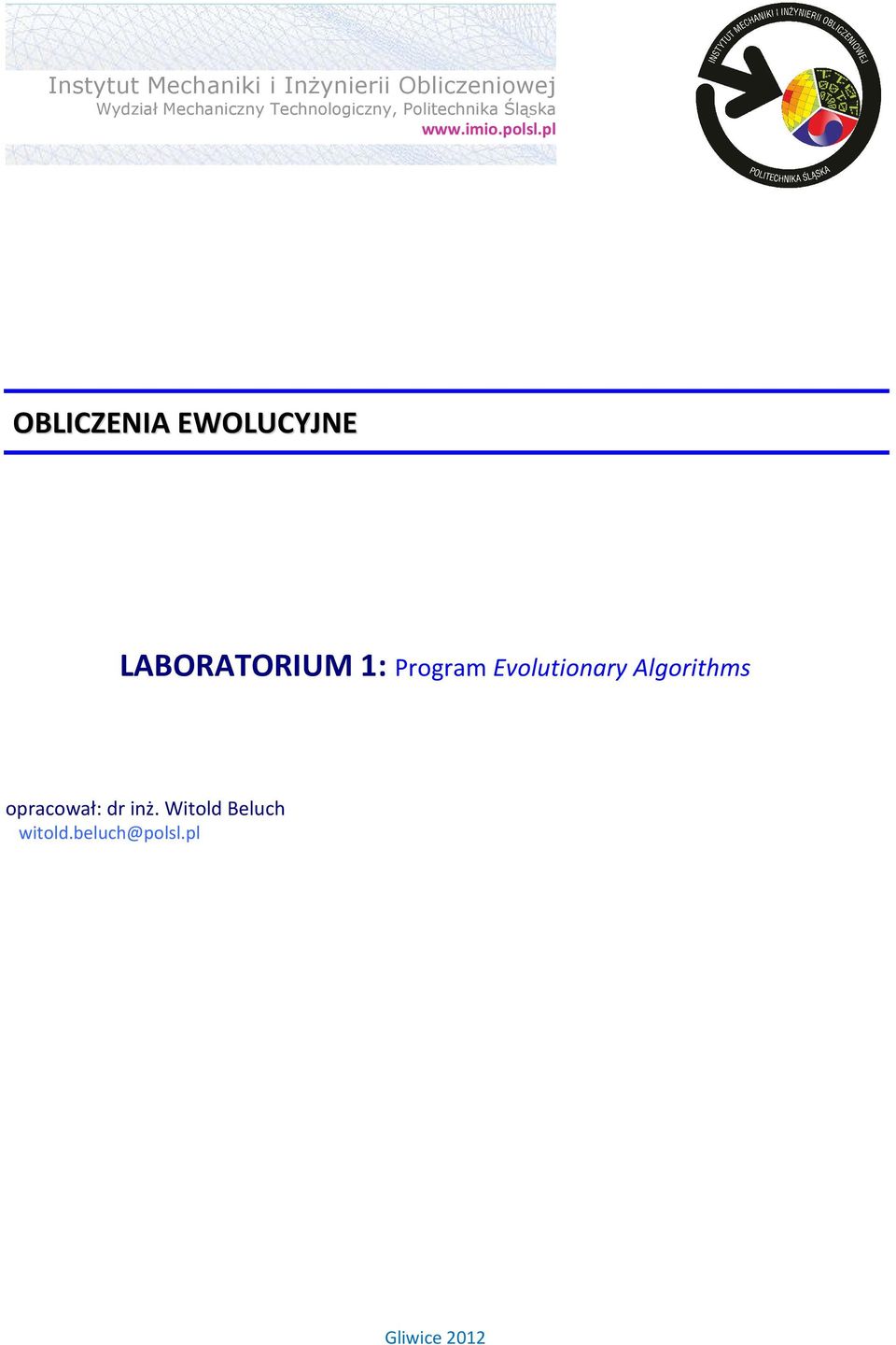 pl OBLICZENIA EWOLUCYJNE LABORATORIUM 1: Program Evolutionary
