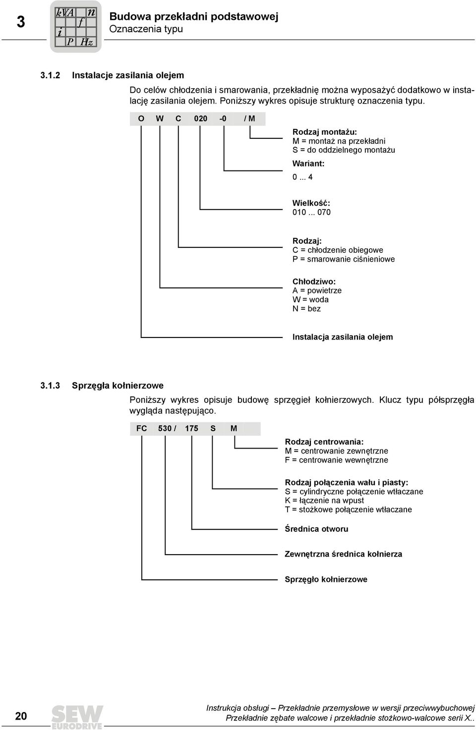 .. 070 Rodzaj: C = chłodzenie obiegowe P = smarowanie ciśnieniowe Chłodziwo: A = powietrze W = woda N = bez Instalacja zasilania olejem 3.1.