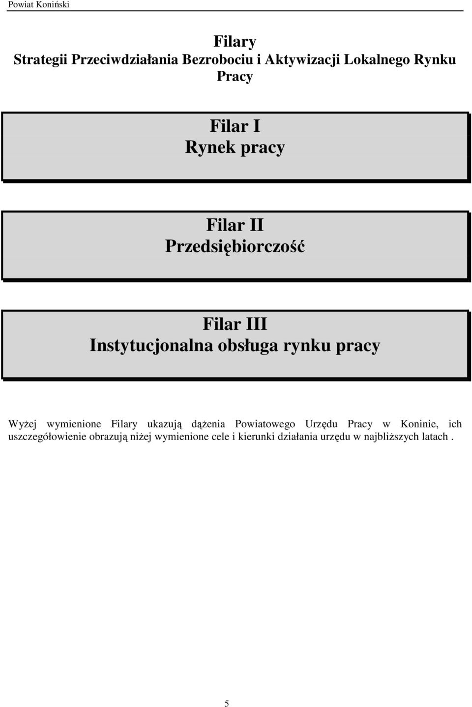 WyŜej wymienione Filary ukazują dąŝenia Powiatowego Urzędu w Koninie, ich