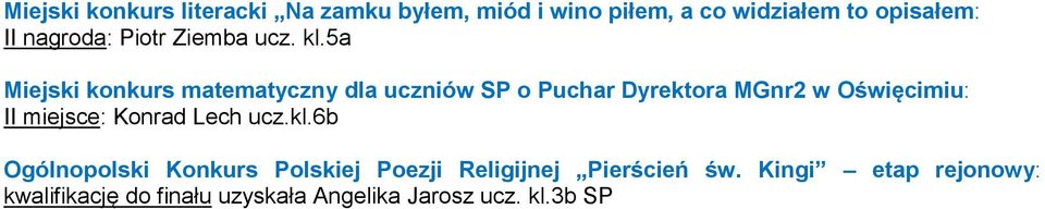 5a Miejski konkurs matematyczny dla uczniów SP o Puchar Dyrektora MGnr2 w Oświęcimiu: II