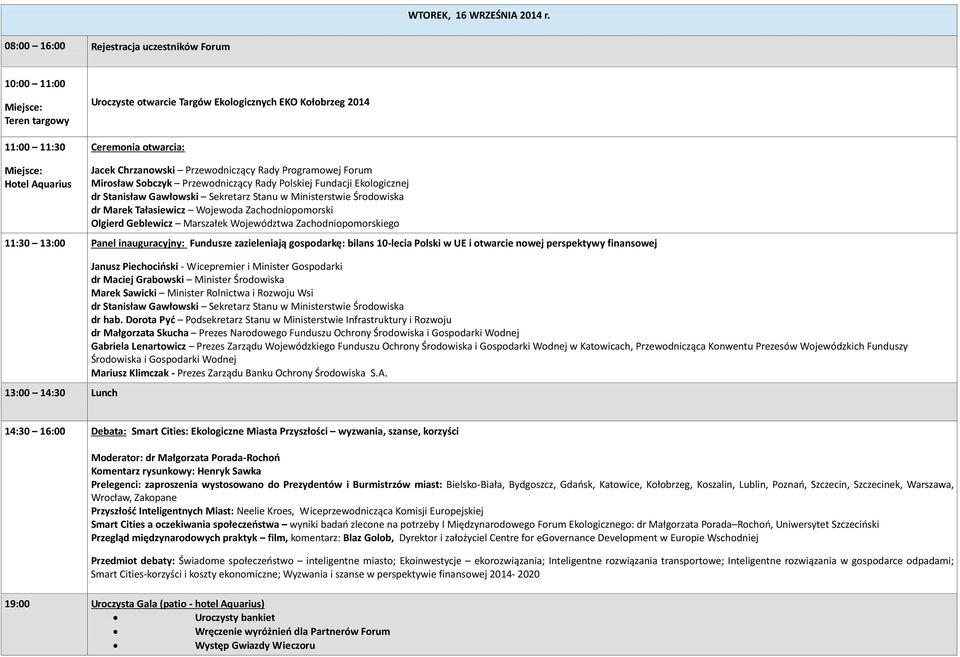 Chrzanowski Przewodniczący Rady Programowej Forum Mirosław Sobczyk Przewodniczący Rady Polskiej Fundacji Ekologicznej dr Stanisław Gawłowski Sekretarz Stanu w Ministerstwie Środowiska dr Marek