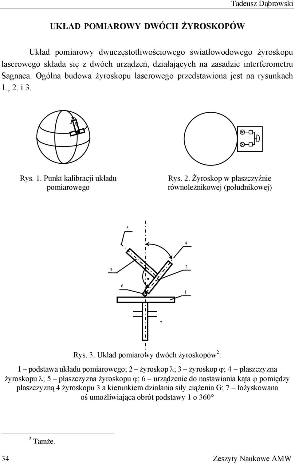równleżniwej (płudniwej) 5 4 3 6 7 Ry 3 Uład pmiarwy dwóch żyrpów : pdtawa uładu pmiarweg; żyrp λ; 3 żyrp ϕ; 4 płazczyzna żyrpu λ; 5 płazczyzna żyrpu ϕ;