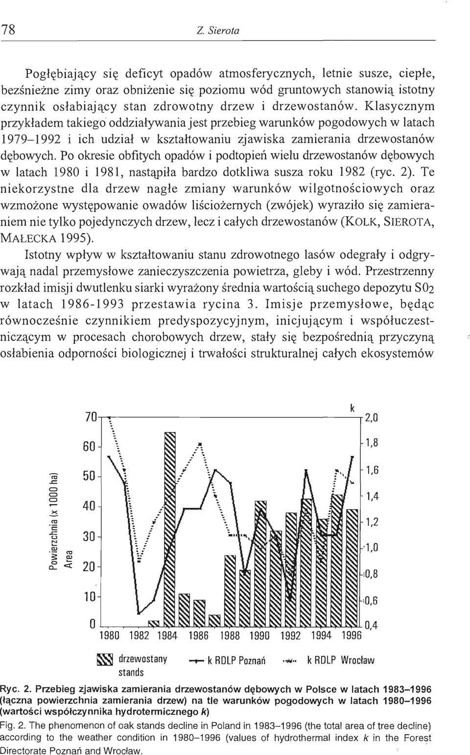 Po okresie obfitych opadów i podtopień wielu drzewostanów dębowych w latach 1980 i 1981, nastąpiła bardzo dotkliwa susza roku 1982 (ryc. 2).