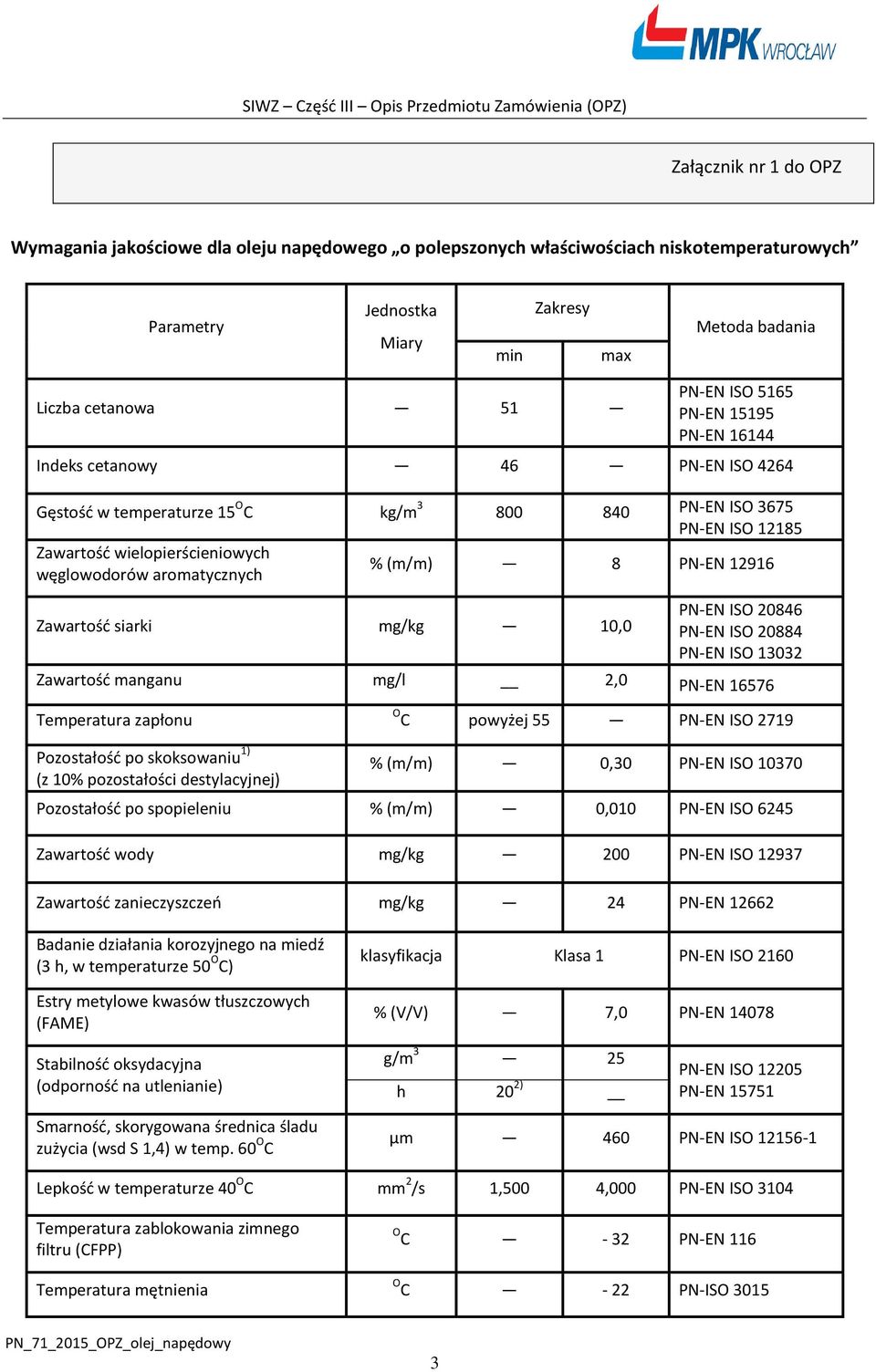 węglowodorów aromatycznych Zawartość siarki mg/kg 10,0 PN-EN ISO 20846 PN-EN ISO 20884 PN-EN ISO 13032 Zawartość manganu mg/l 2,0 PN-EN 16576 Temperatura zapłonu O C powyżej 55 PN-EN ISO 2719