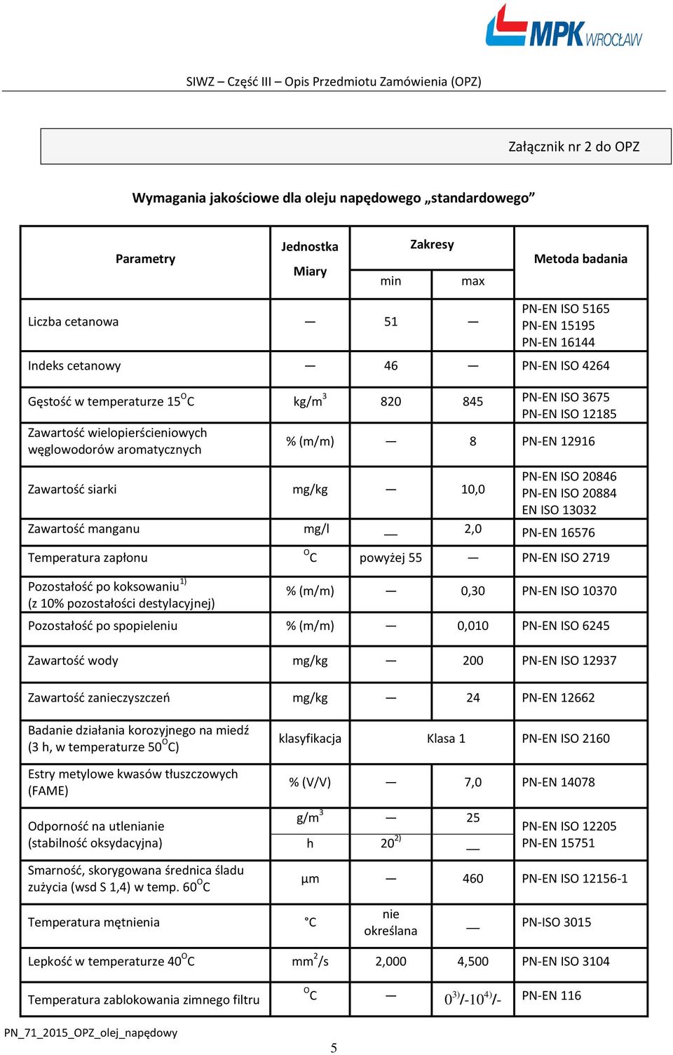 mg/kg 10,0 PN-EN ISO 20846 PN-EN ISO 20884 EN ISO 13032 Zawartość manganu mg/l 2,0 PN-EN 16576 Temperatura zapłonu O C powyżej 55 PN-EN ISO 2719 Pozostałość po koksowaniu 1) (z 10% pozostałości