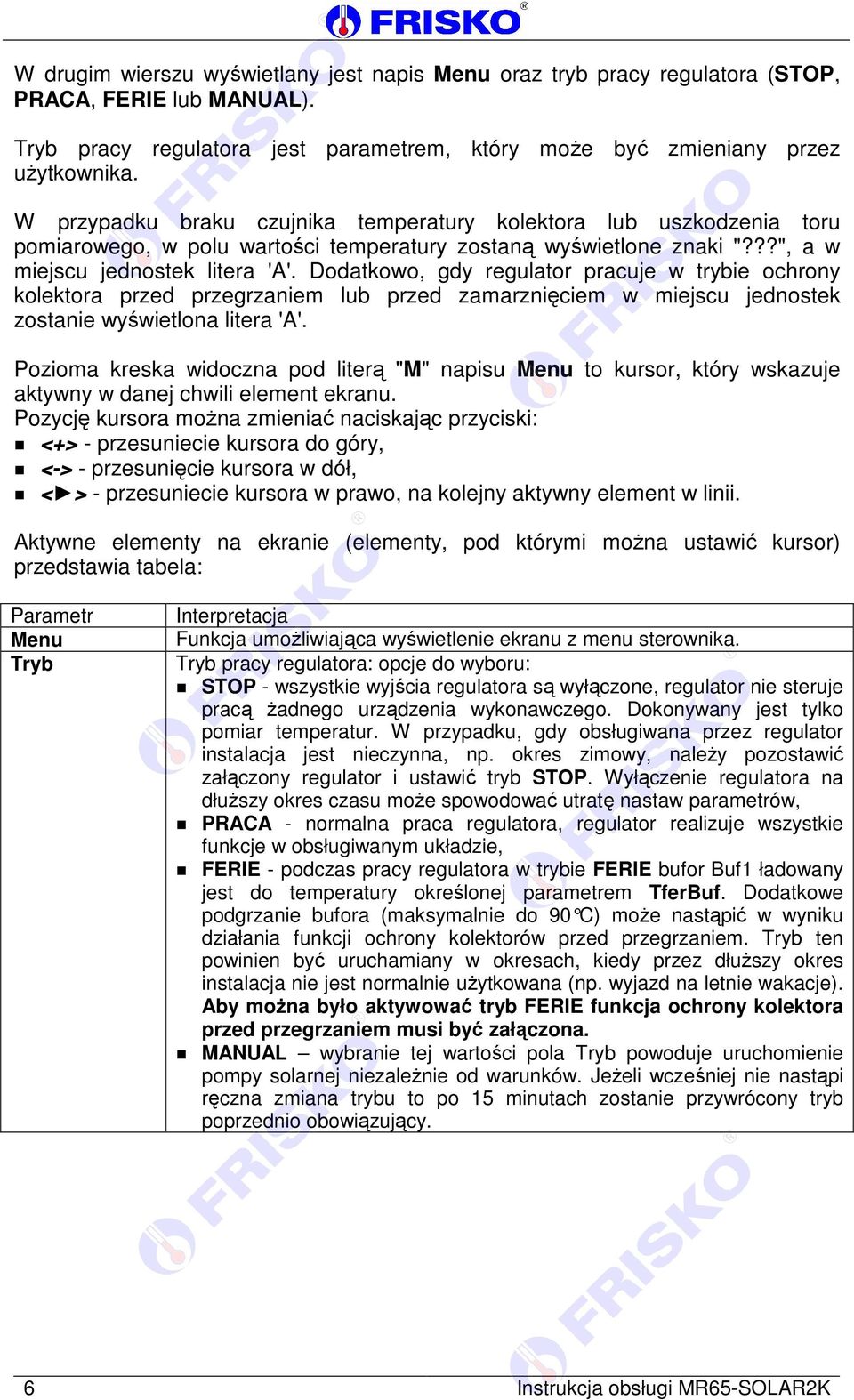 Dodatkowo, gdy regulator pracuje w trybie ochrony kolektora przed przegrzaniem lub przed zamarznięciem w miejscu jednostek zostanie wyświetlona litera 'A'.