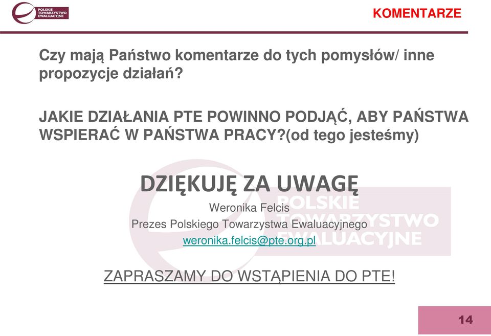 JAKIE DZIAŁANIA PTE POWINNO PODJĄĆ, ABY PAŃSTWA WSPIERAĆ W PAŃSTWA PRACY?