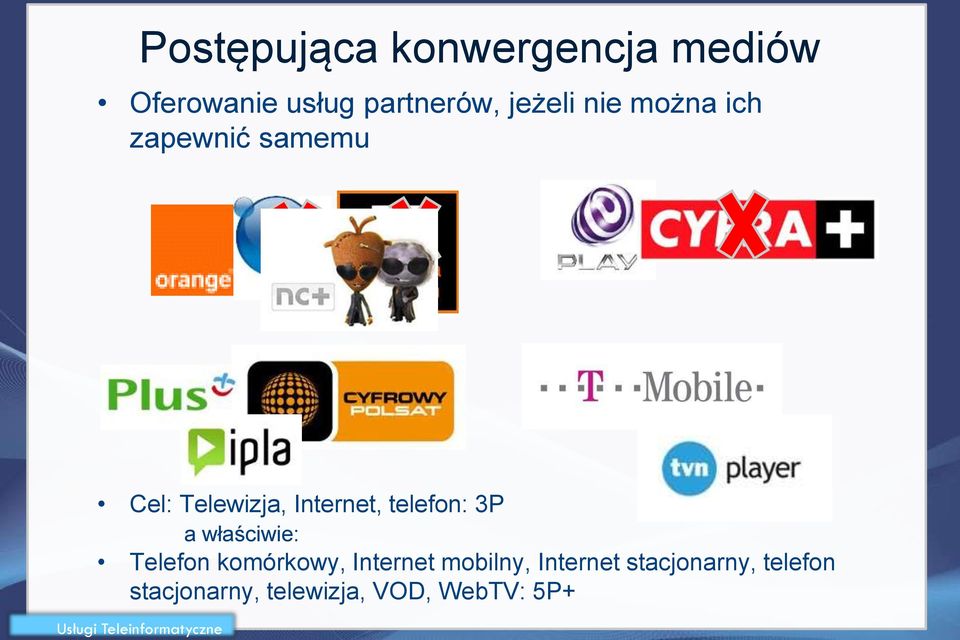 właściwie: Telefon komórkowy, Internet mobilny, Internet stacjonarny,