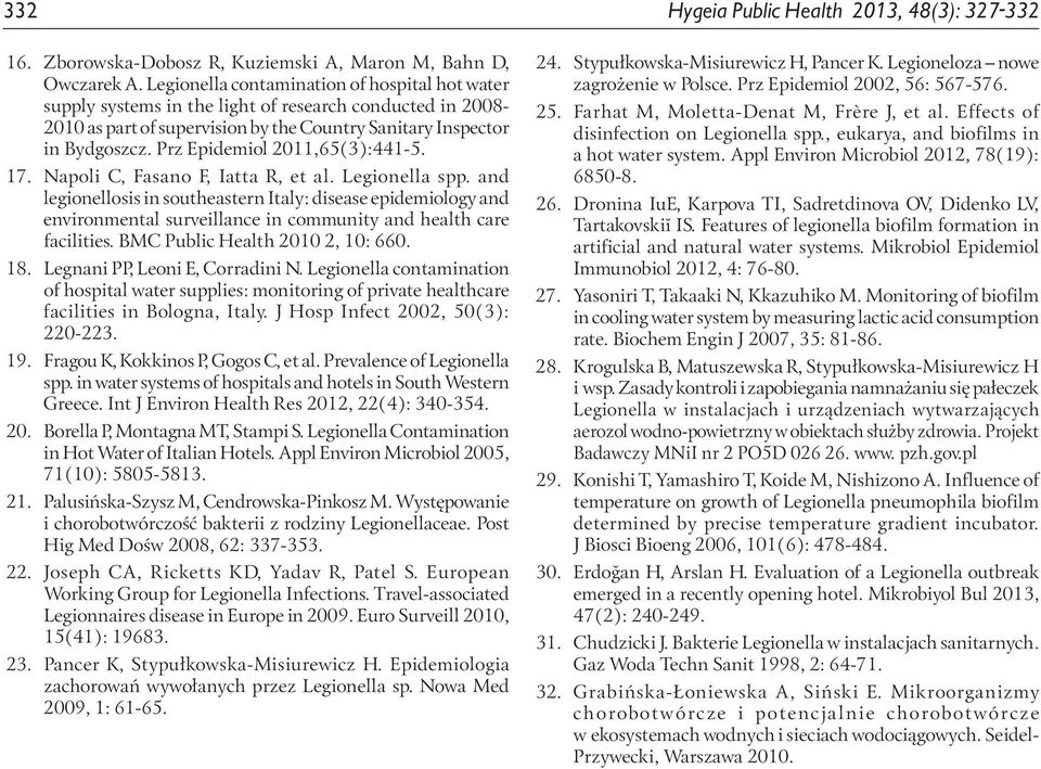 Prz Epidemiol 2011,65(3):441-5. 17. Napoli C, Fasano F, Iatta R, et al. Legionella spp.