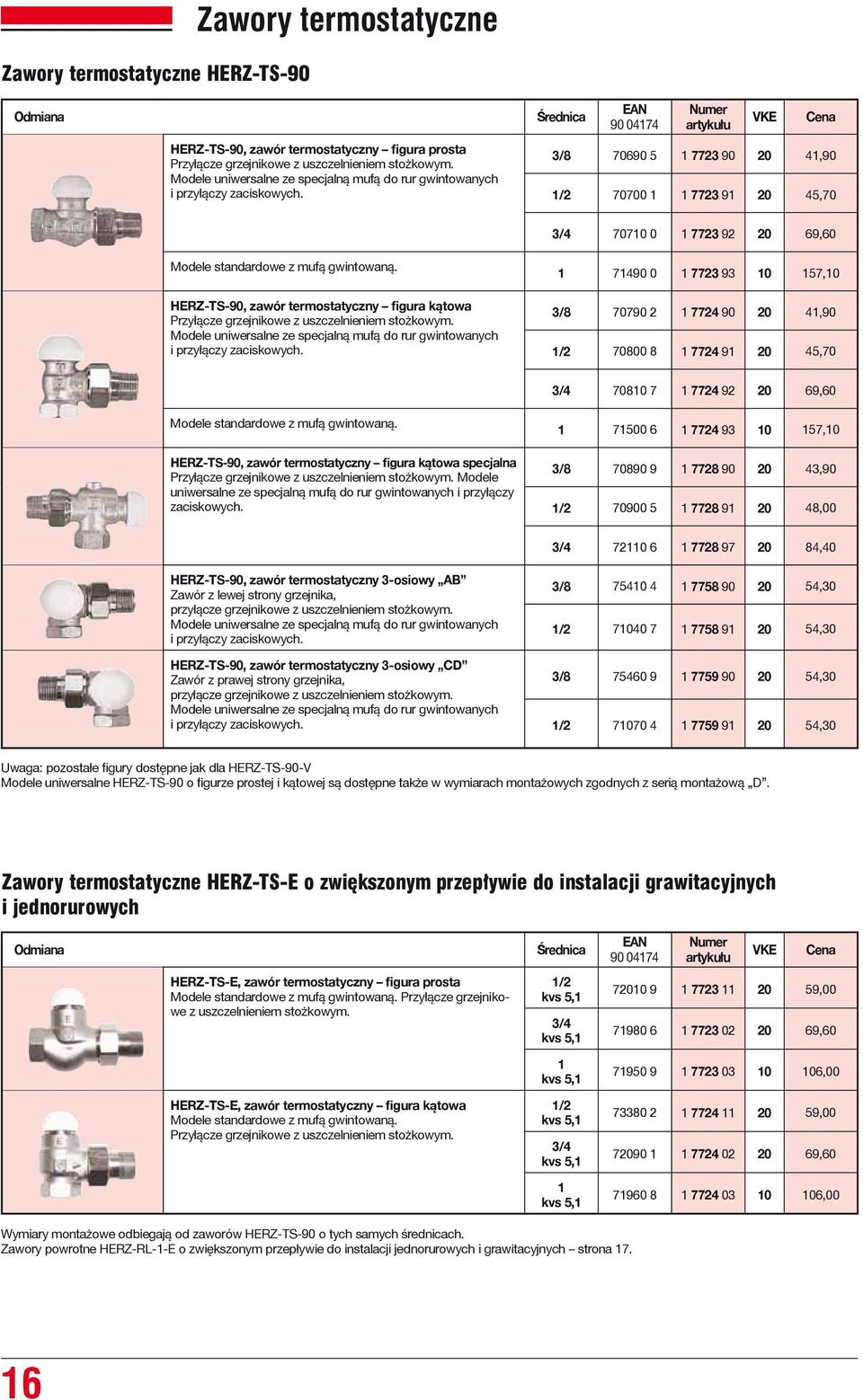 HERZ-TS-90, zawór termostatyczny figura kątowa Przyłącze grzejnikowe z uszczelnieniem stożkowym. Modele uniwersalne ze specjalną mufą do rur gwintowanych i przyłączy zaciskowych.