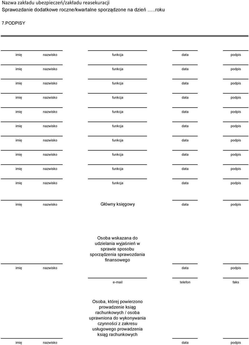 sporządzenia sprawozdania finansowego imię nazwisko data podpis e-mail telefon faks Osoba, której powierzono