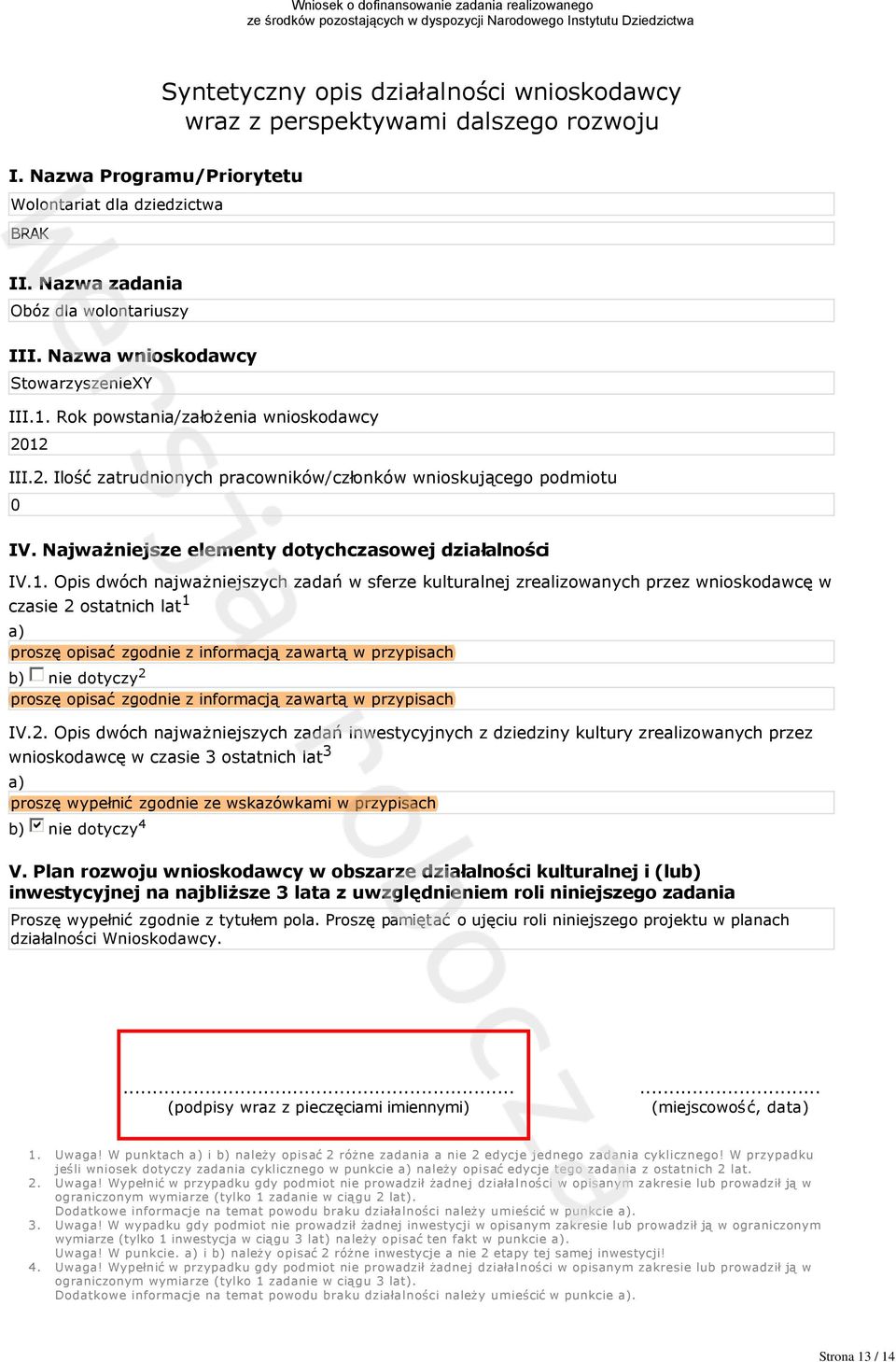 Najważniejsze elementy dotychczasowej działalności IV.1.