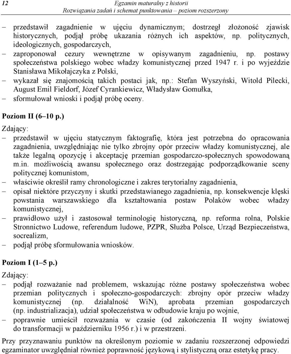 i po wyjeździe Stanisława Mikołajczyka z Polski, wykazał się znajomością takich postaci jak, np.