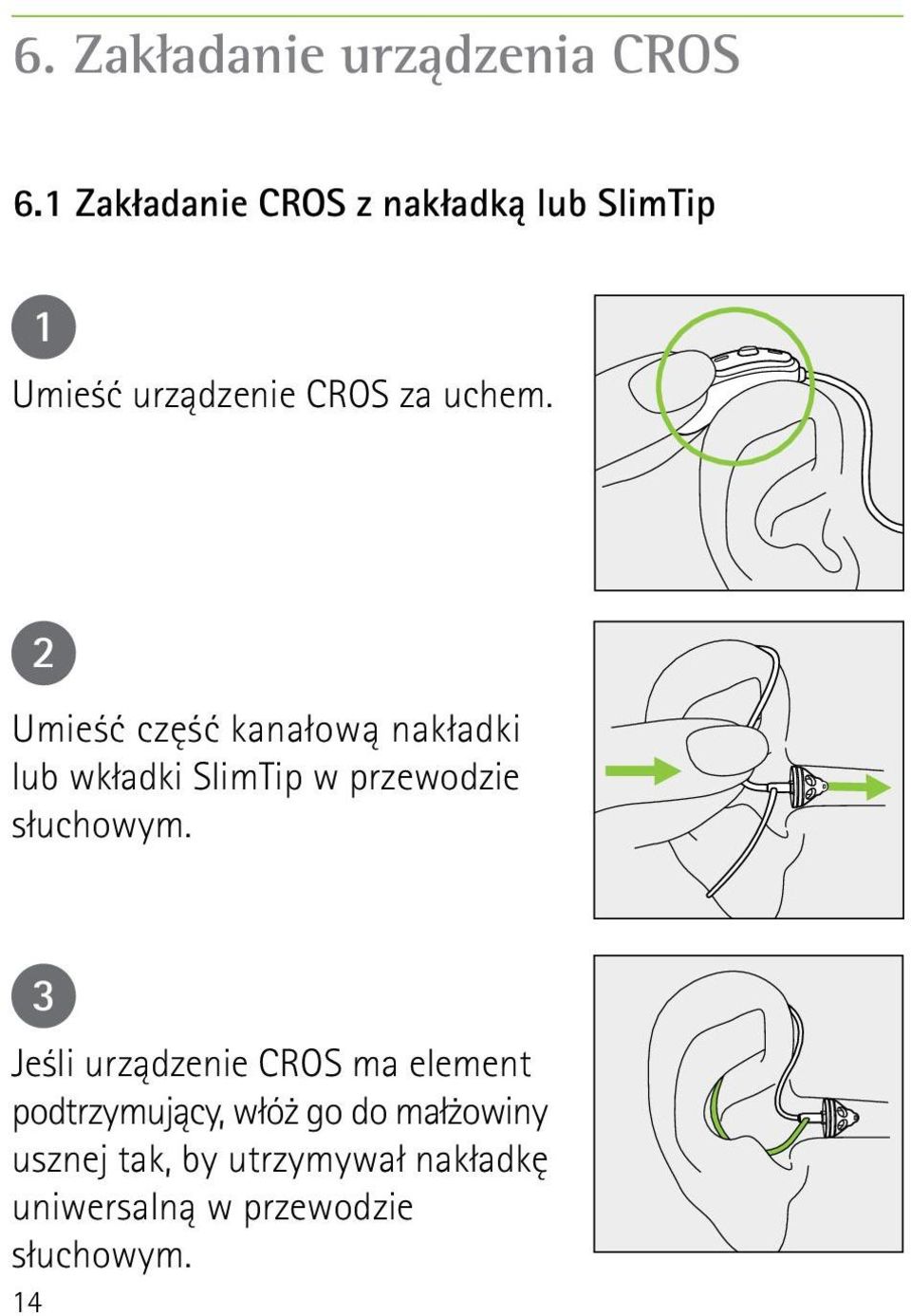 2 Umieść część kanałową nakładki lub wkładki SlimTip w przewodzie słuchowym.