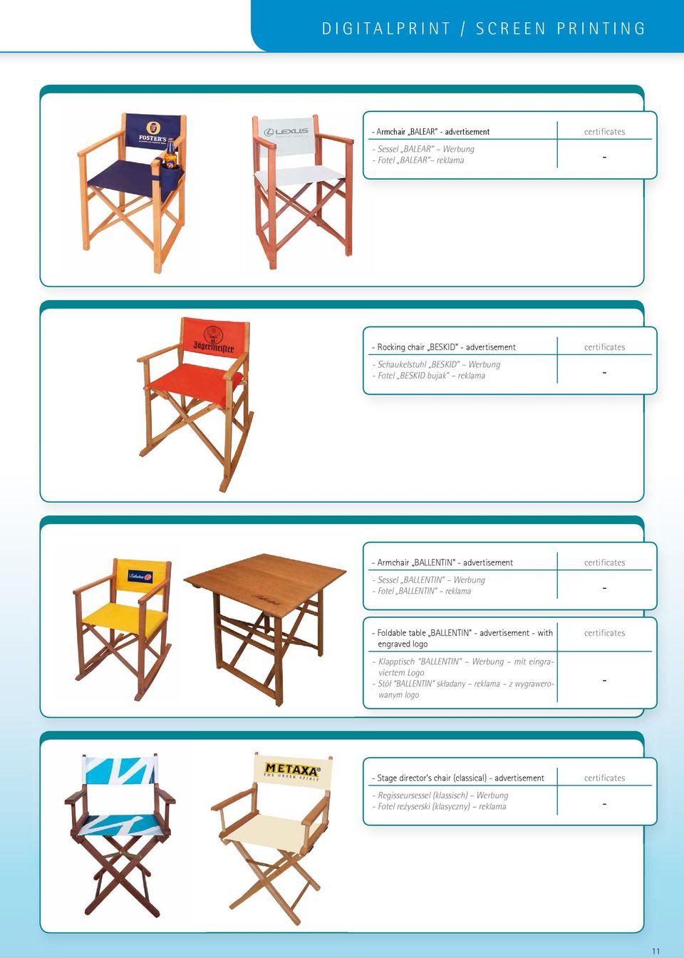 reklama - - Foldable table BALLENTIN" - advertisement - with engraved logo - Klapptisch BALLENTIN Werbung mit eingraviertem Logo - Stół BALLENTIN składany reklama z