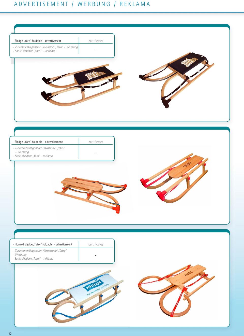 - Zusammenklappbarer Davosrodel Yaro Werbung - Sanki składane Yaro reklama - - Horned sledge Tatry" foldable