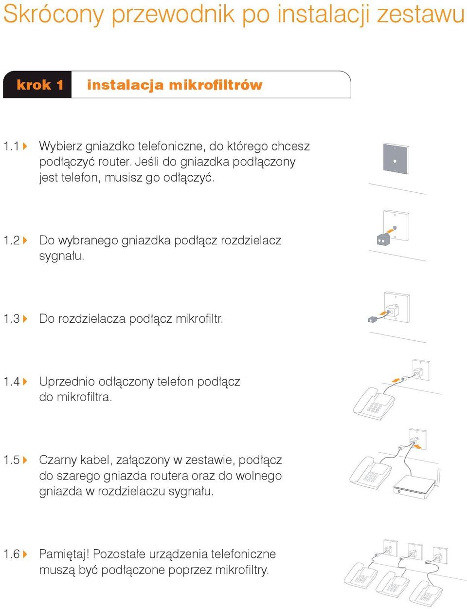 1.4 Uprzednio odłączony telefon podłącz do mikrofi ltra. 1.