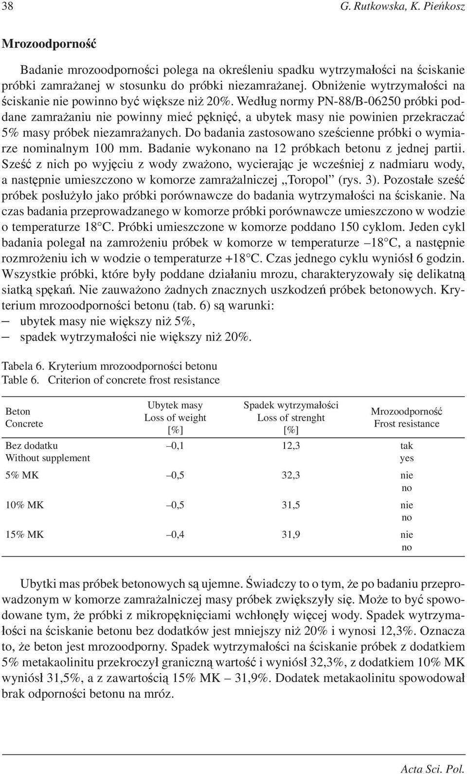 Wed ug normy PN-88/B-06250 próbki poddane zamra aniu nie powinny mie p kni, a ubytek masy nie powinien przekracza 5% masy próbek niezamra anych.