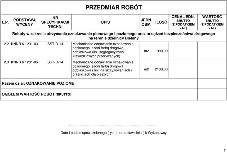 segregacyjnych i krawędziowych przerywanych) 2.