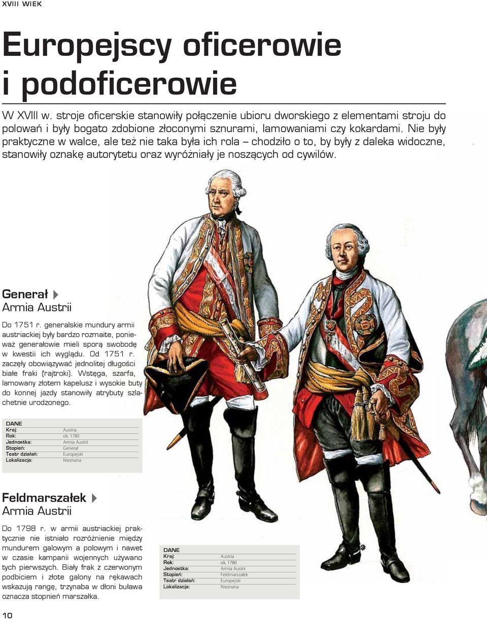 Nie były praktyczne w walce, ale też nie taka była ich rola chodziło o to, by były z daleka widoczne, stanowiły oznakę autorytetu oraz wyróżniały je noszących od cywilów. Armia Austrii Do 1751 r.