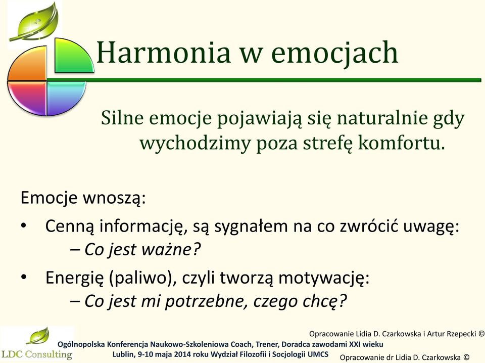 Emocje wnoszą: Cenną informację, są sygnałem na co zwrócić uwagę: Co jest