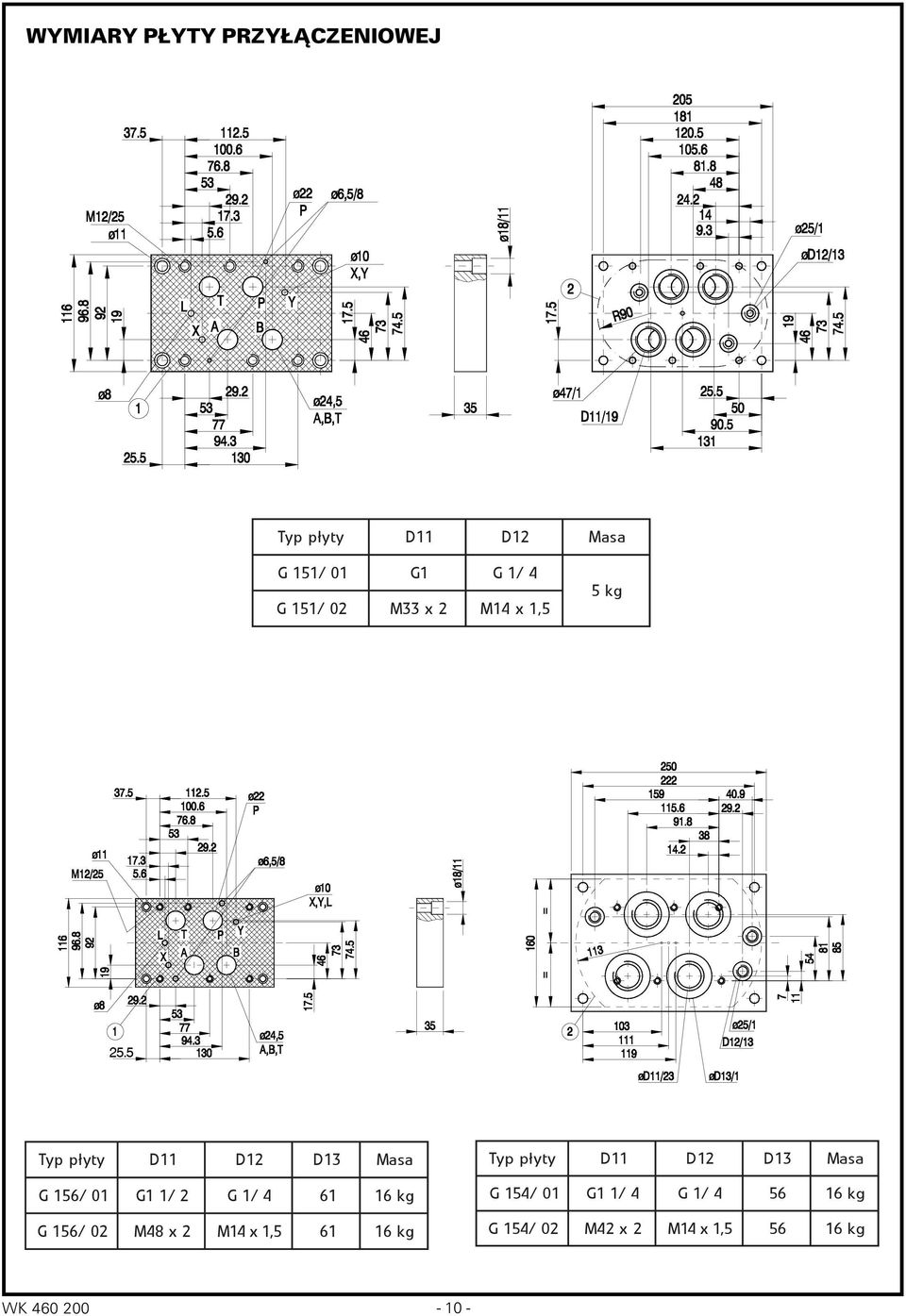 5 Typ płyty D11 D12 D1 Masa Typ płyty D11 D12 D1 Masa G 156/ 01 G1 1/ 2 G 1/ 4