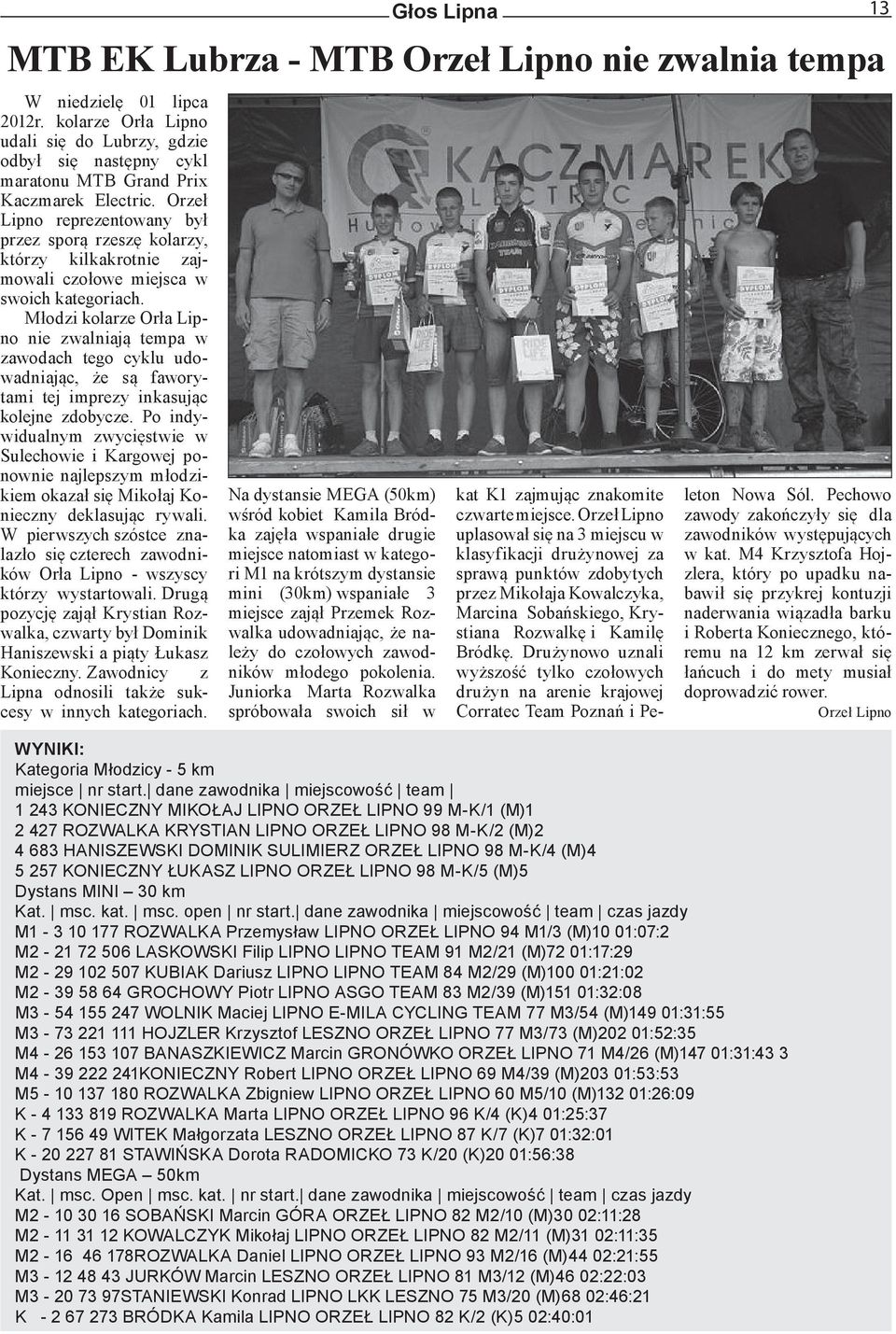 Młodzi kolarze Orła Lipno nie zwalniają tempa w zawodach tego cyklu udowadniając, że są faworytami tej imprezy inkasując kolejne zdobycze.