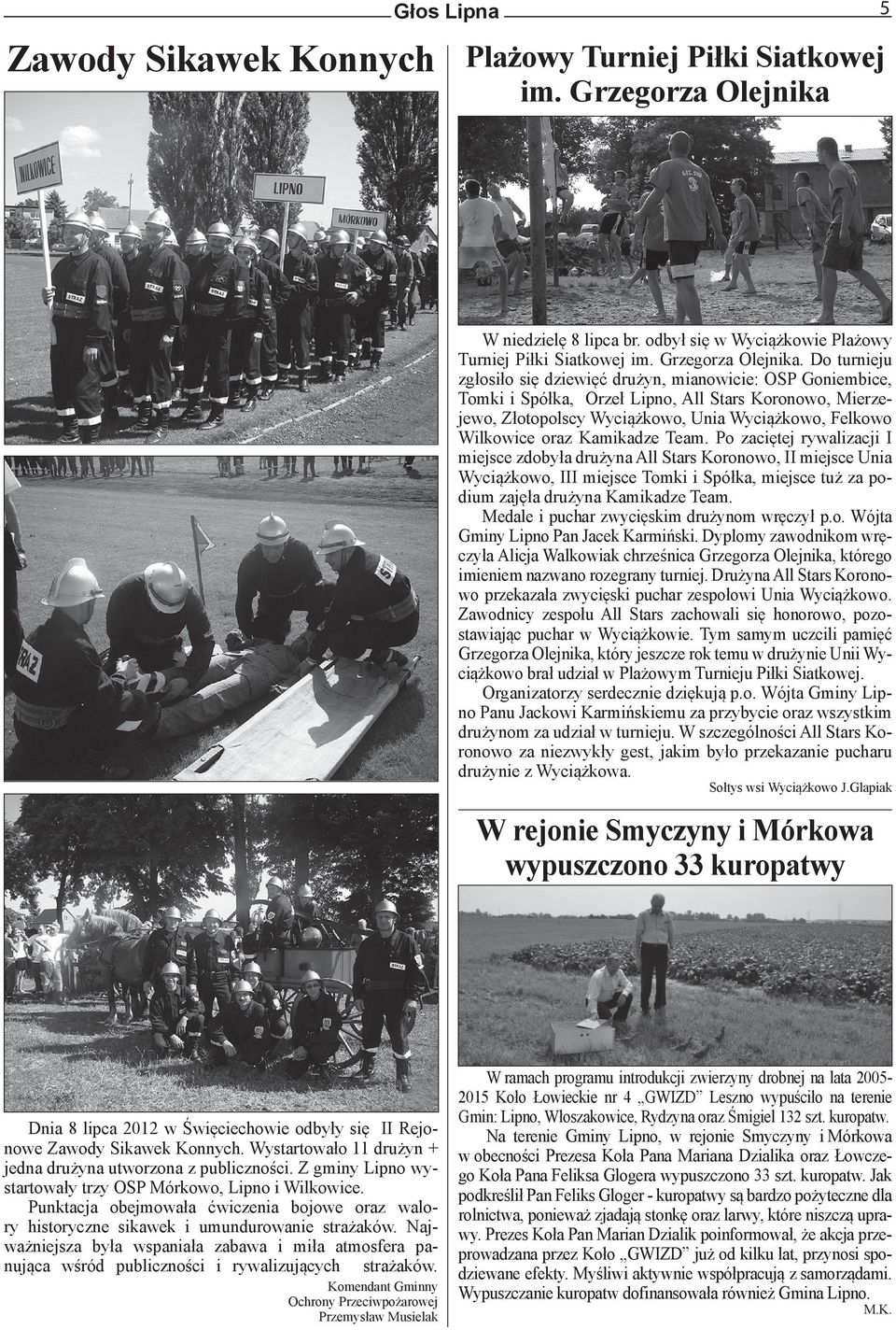Do turnieju zgłosiło się dziewięć drużyn, mianowicie: OSP Goniembice, Tomki i Spółka, Orzeł Lipno, All Stars Koronowo, Mierzejewo, Złotopolscy Wyciążkowo, Unia Wyciążkowo, Felkowo Wilkowice oraz