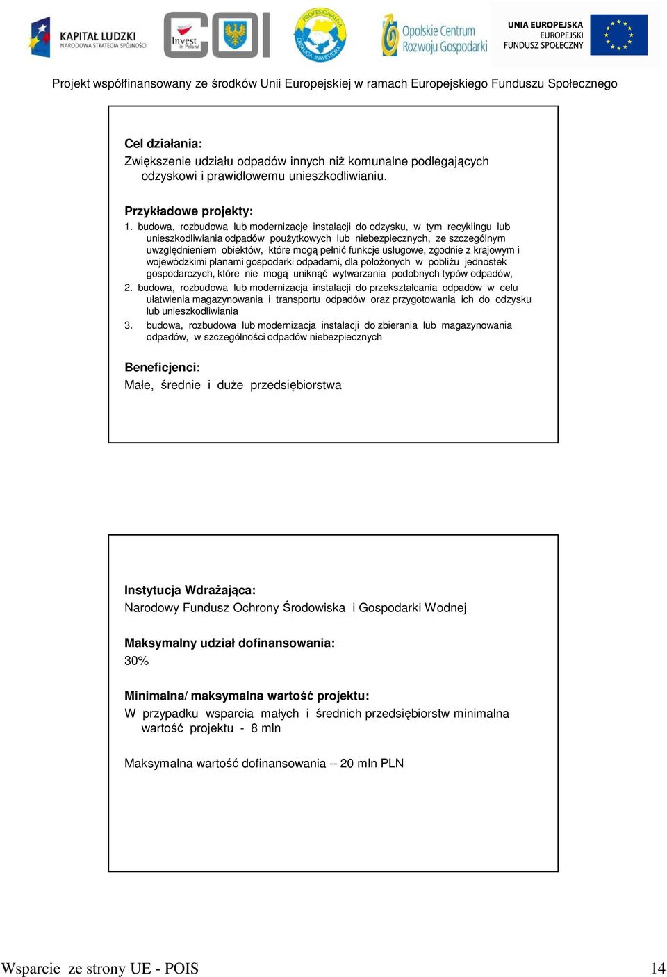 funkcje usługowe, zgodnie z krajowym i wojewódzkimi planami gospodarki odpadami, dla połoŝonych w pobliŝu jednostek gospodarczych, które nie mogą uniknąć wytwarzania podobnych typów odpadów, 2.