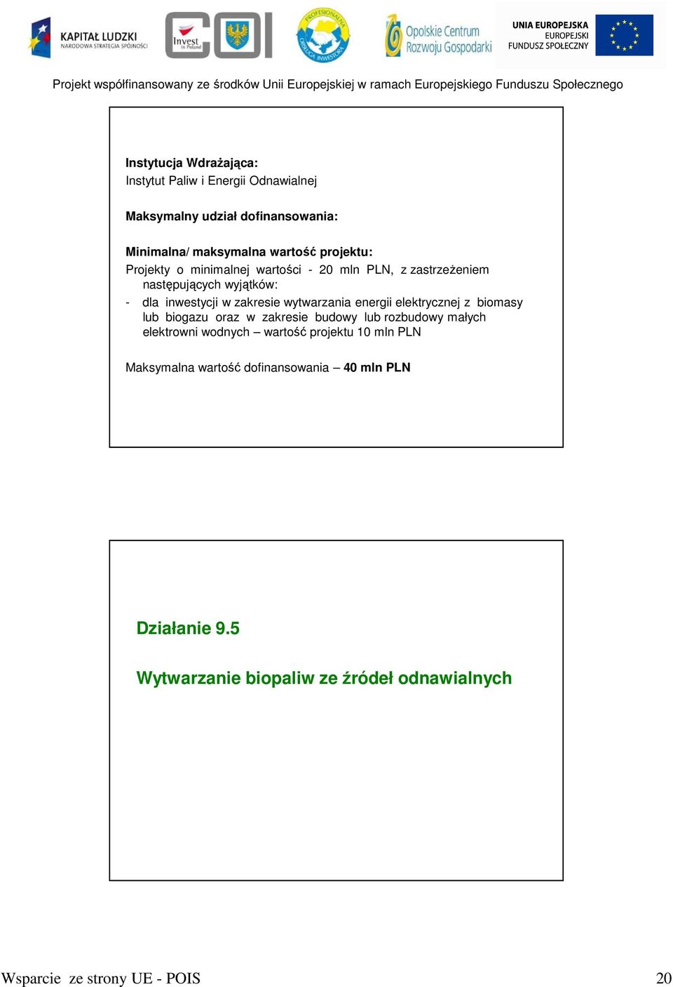 wytwarzania energii elektrycznej z biomasy lub biogazu oraz w zakresie budowy lub rozbudowy małych elektrowni wodnych wartość