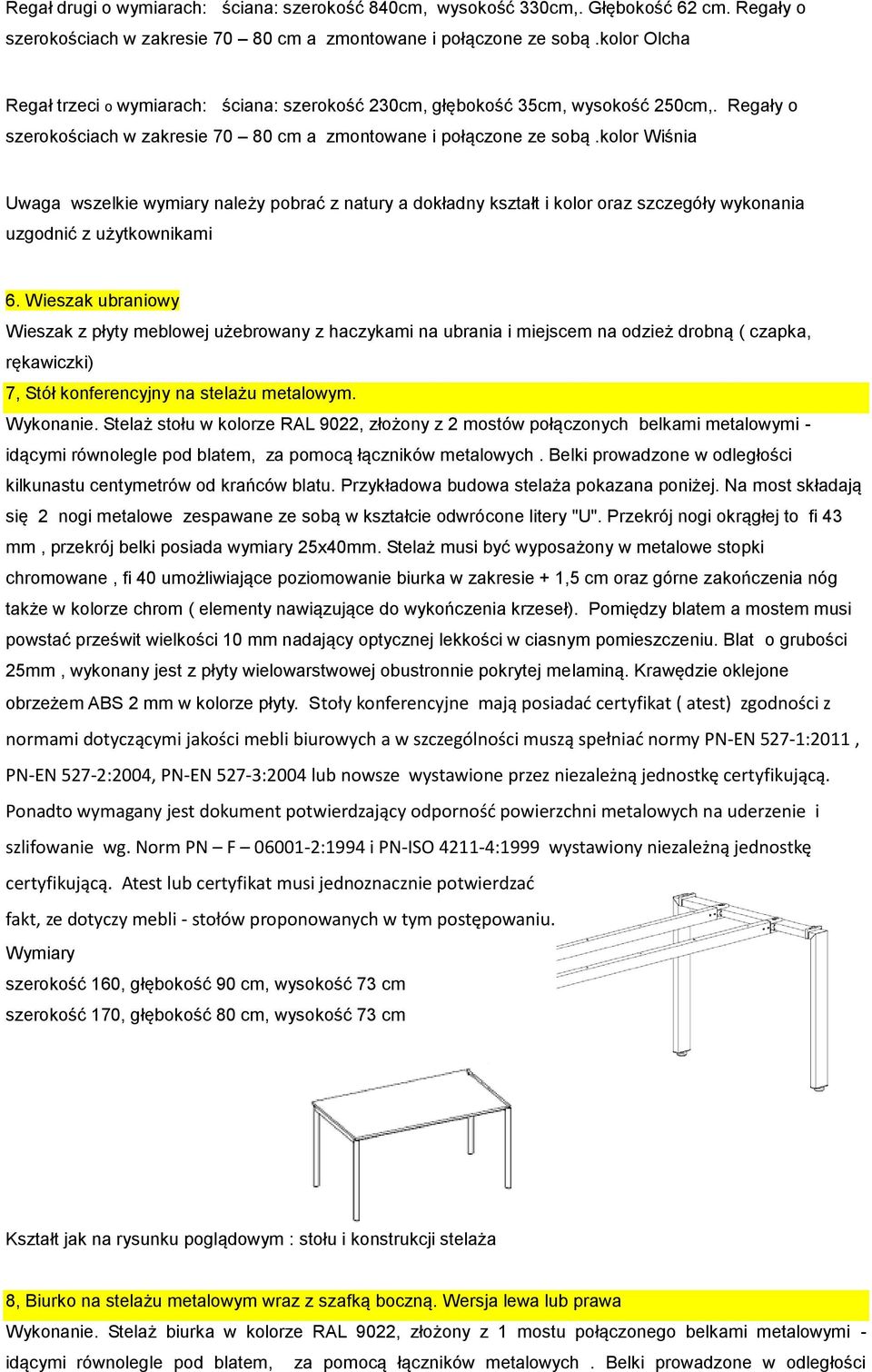 kolor Wiśnia Uwaga wszelkie wymiary należy pobrać z natury a dokładny kształt i kolor oraz szczegóły wykonania uzgodnić z użytkownikami 6.