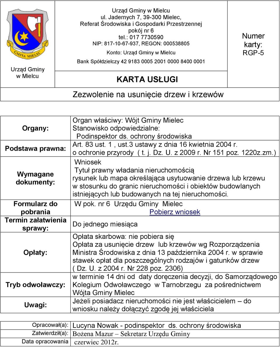 ) Wniosek Tytuł prawny władania nieruchomością rysunek lub mapa określająca usytuowanie drzewa lub krzewu w stosunku do granic nieruchomości i obiektów budowlanych istniejących lub budowanych na tej