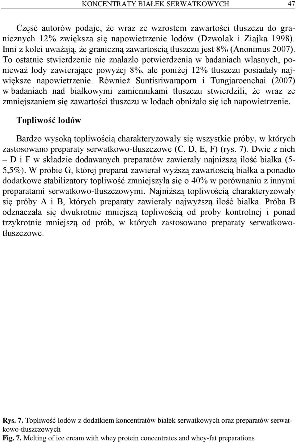 To ostatnie stwierdzenie nie znalazło potwierdzenia w badaniach własnych, ponieważ lody zawierające powyżej 8%, ale poniżej 12% tłuszczu posiadały największe napowietrzenie.