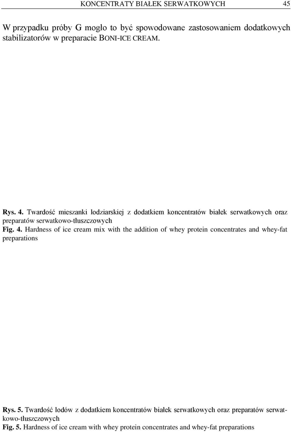 5. Twardość lodów z dodatkiem koncentratów białek serwatkowych oraz preparatów serwatkowo-tłuszczowych Fig. 5.