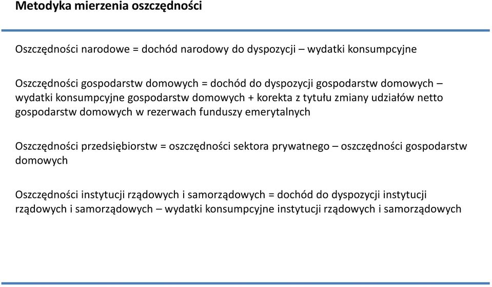 w rezerwach funduszy emerytalnych Oszczędności przedsiębiorstw = oszczędności sektora prywatnego oszczędności gospodarstw domowych Oszczędności