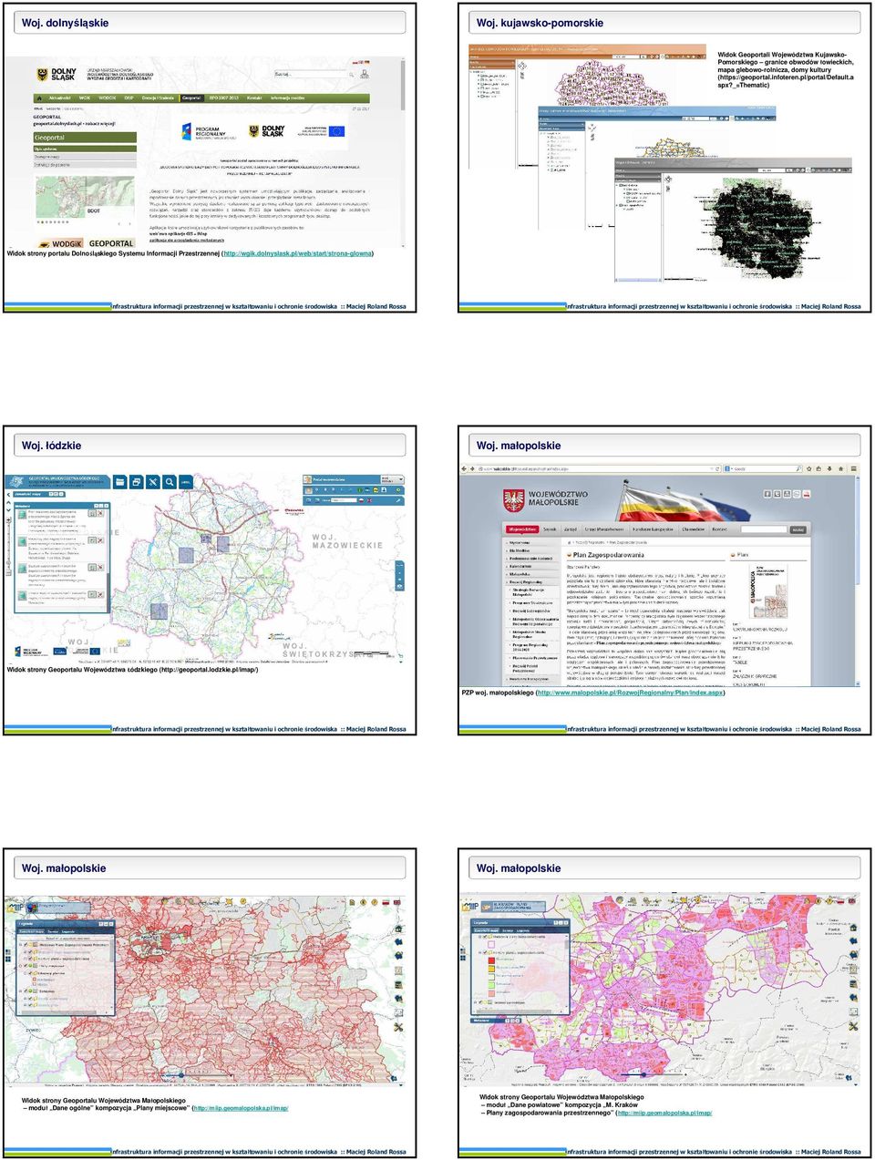 małopolskie Widok strony Geoportalu Województwa Łódzkiego (http://geoportal.lodzkie.pl/imap/) PZP woj. małopolskiego (http://www.malopolskie.pl/rozwojregionalny/plan/index.aspx) Woj. małopolskie Woj.