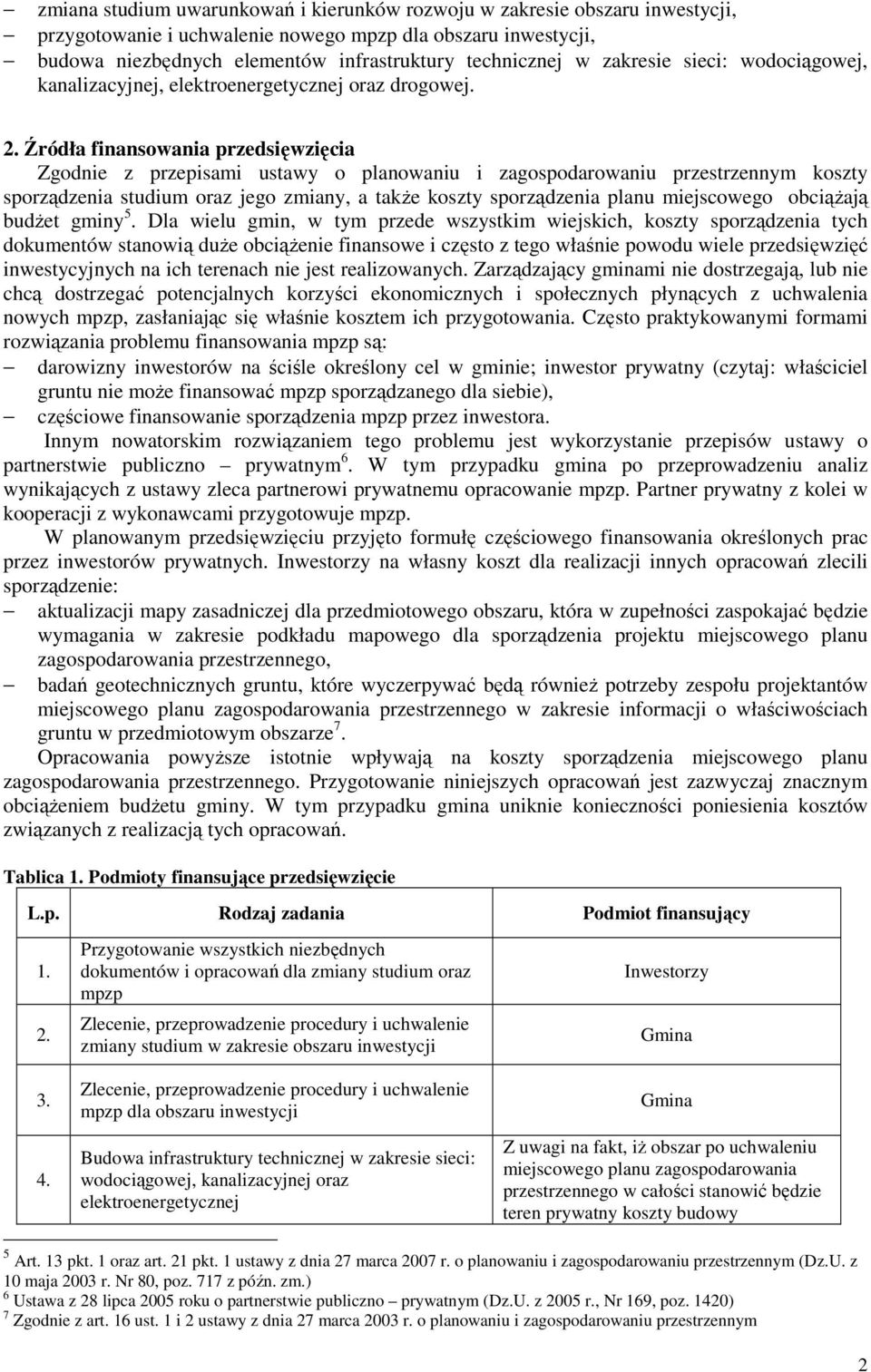 Źródła finansowania przedsięwzięcia Zgodnie z przepisami ustawy o planowaniu i zagospodarowaniu przestrzennym koszty sporządzenia studium oraz jego zmiany, a takŝe koszty sporządzenia planu